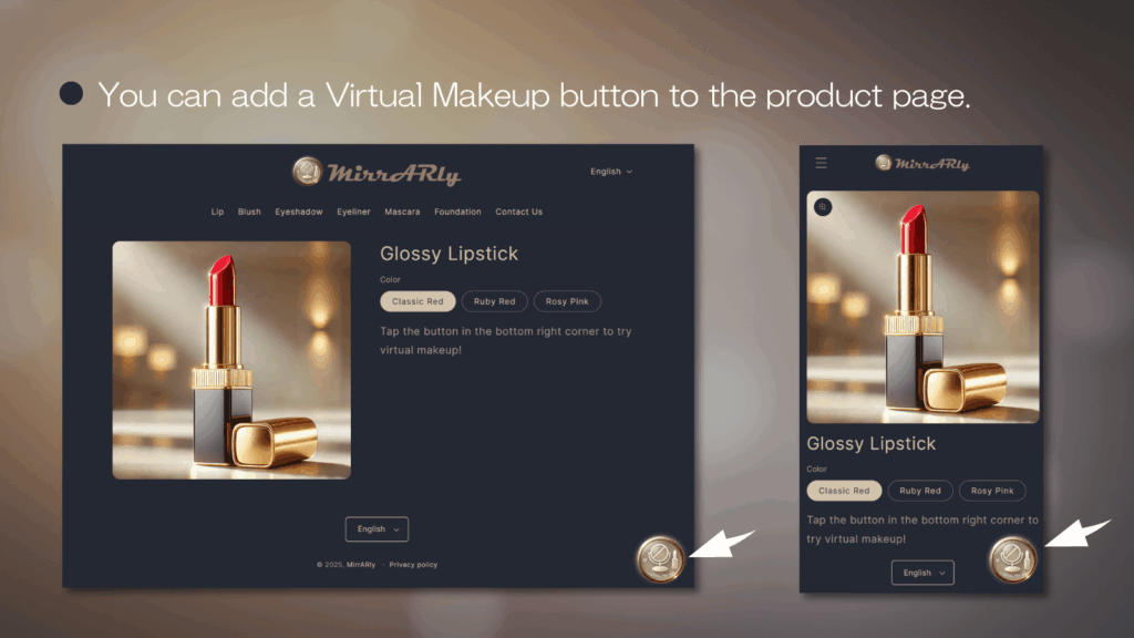 Virtual Makeup Button on Product Pages