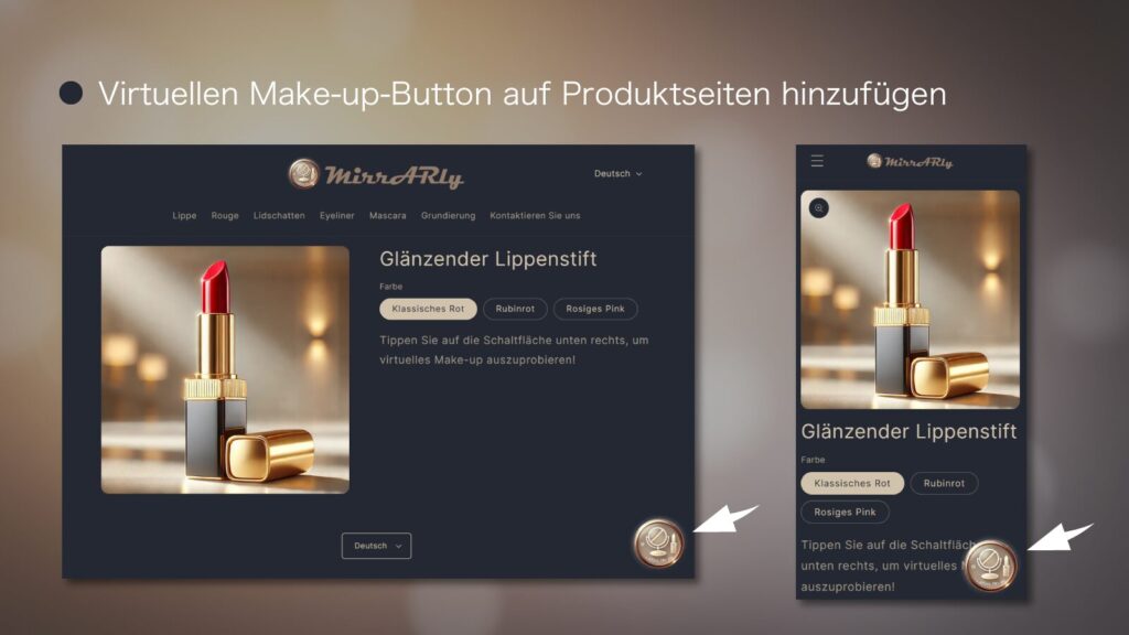 Virtueller Make-up-Button auf Produktseiten